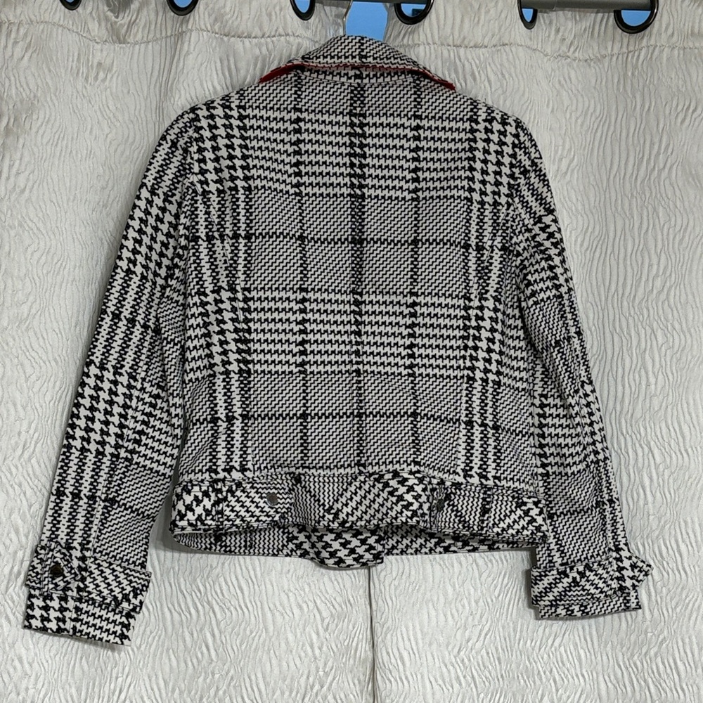 White House Black Market Blazer Jacket Houndstooth Zip Up Shoulder Pads-Size 6 - Picture 2 of 5